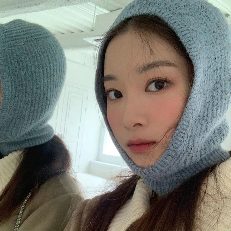 

Balaclava Cap women's Ski Cap Autumn Winter Scarf all-in-one Pullover Hat Cute Red Head Wrap Knitted Cycling Cap Gorro De Lana