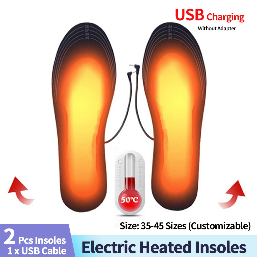 전기 가열 깔창 방수 충전식 가열 깔창, USB 충전, 겨울 낚시 하이킹용 온도 조절 가능