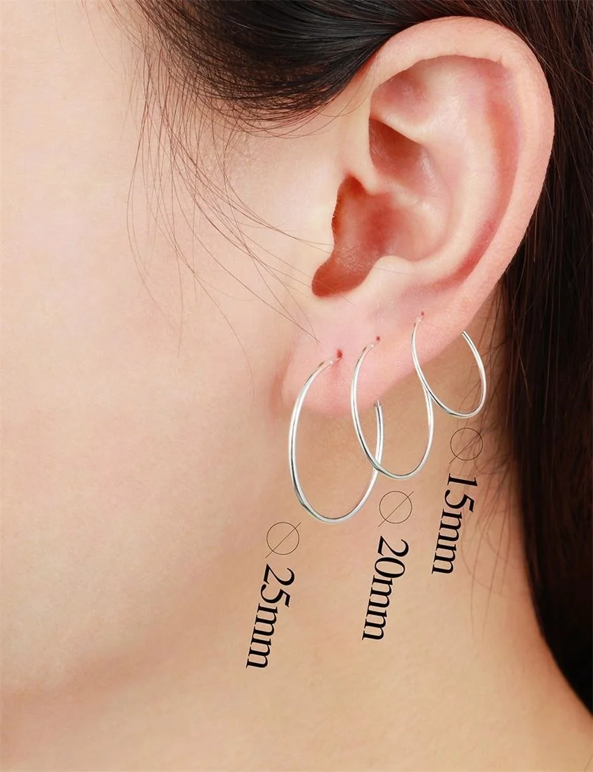7mm-25mm Real 925 Sterling Silver Round Circles Small Endless Hoop Earrings For Women Girls Piercing Body Jewelry Gift 6