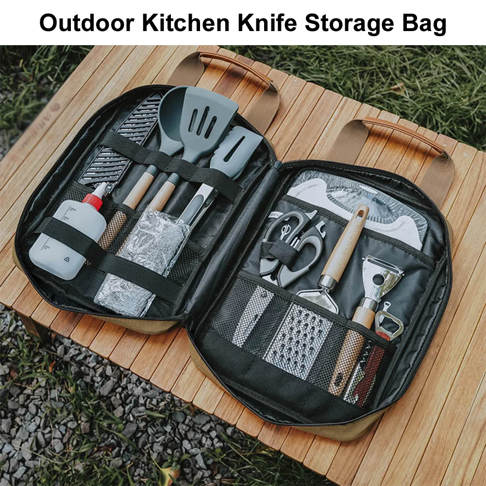 Camping Cooking Utensils Set Bag Portable Camping Travel Cookware Organizer Bag Handle Outdoor Barbecue Cooking