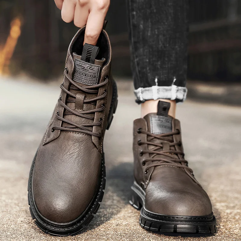 Winter Men Boots Outdoor Leather Ankle Boots Lightweight High Top Casual Boots Designer Male Work Boots Classic Handmade Boots - 5