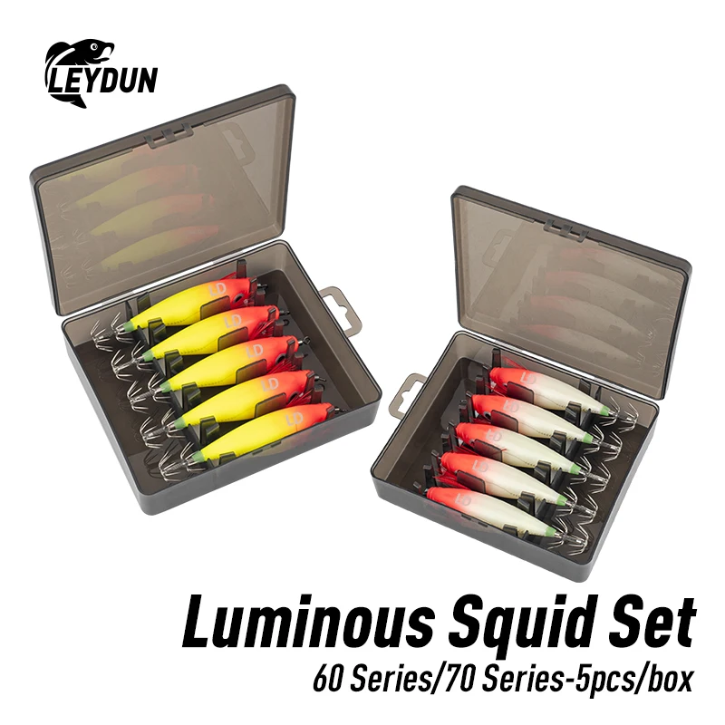 LEYDUN 빛나는 수평 오징어 지그 나무 새우 오징어 후크 5pcs 낚시 미끼 LEYDUN 문어 오징어 새우 바닷물 미끼