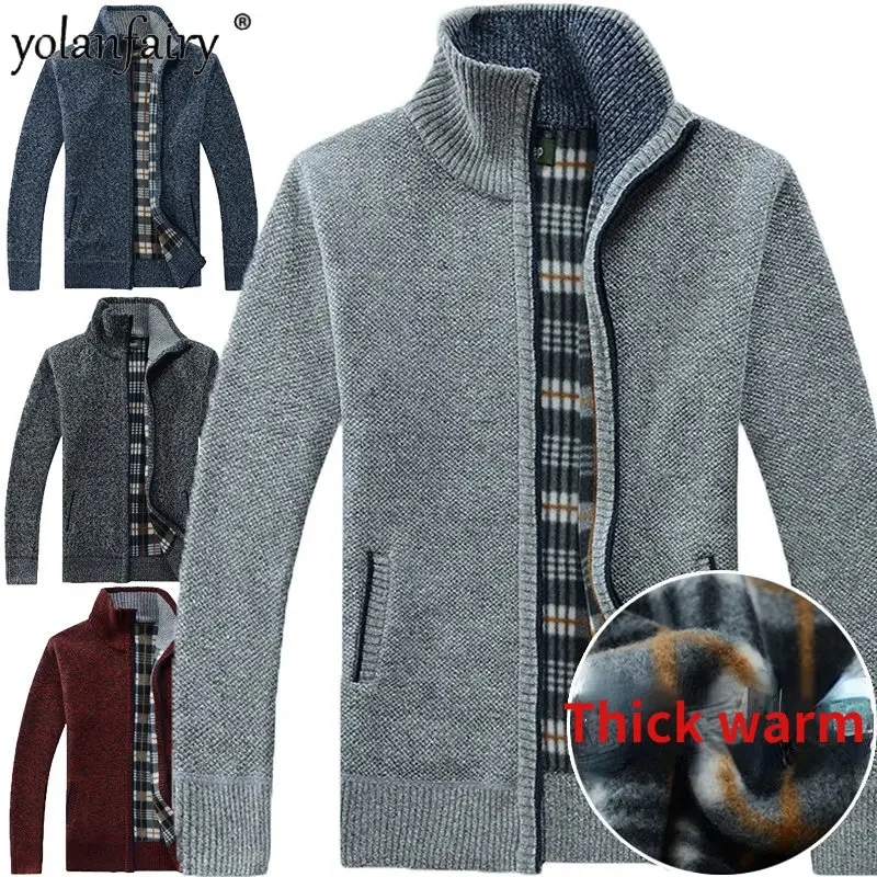 

Sweater Men Clothing Autumn Winter Men's Jacket Thick Plush Loose Oversized Outerwear Male Mock Neck Mens Cardigans 가디건 FCY3616