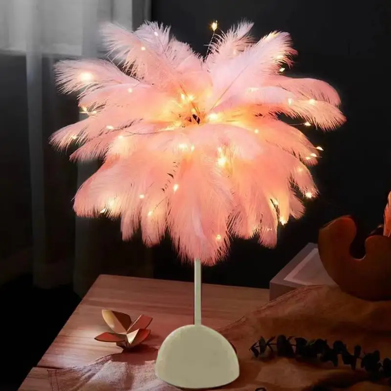 Feather LED Light Bedside Desk Lamp Elegant LED Night Light Feather Bedroom Bedside Lamp Atmosphere Night