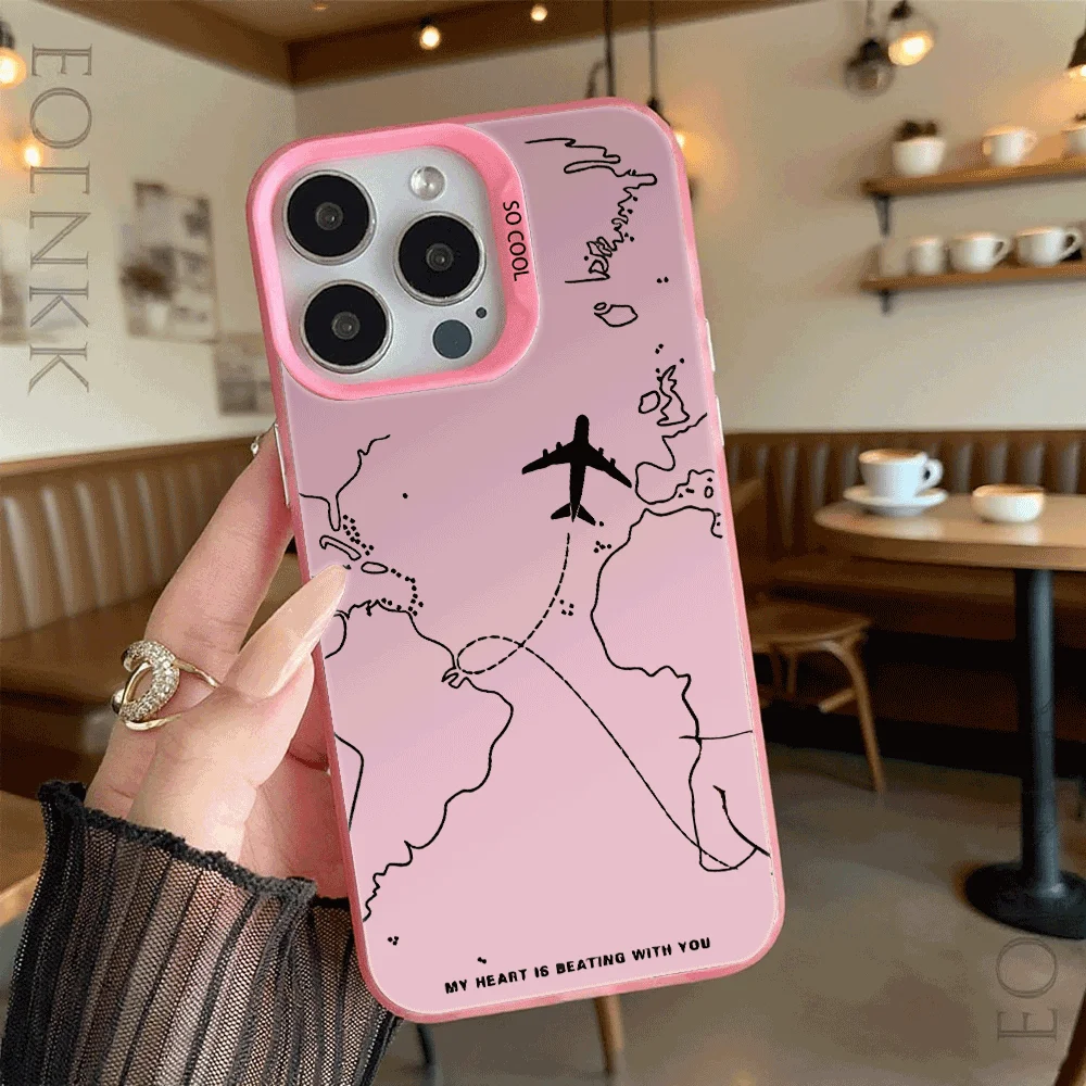 Minimalist World Map Airplane Shockproof Phone Case - Anti-Scratch Protective Cover