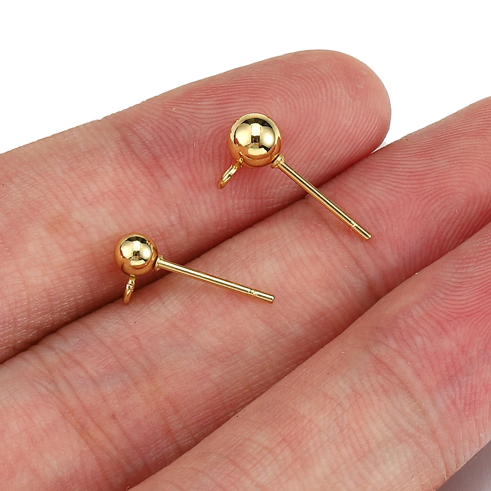 20-50Pcs Gold Rhodium Ball Beads Stud Earring Ear pin Post Stopper Earplugs  For Jewelry Making Findings DIY Accessories