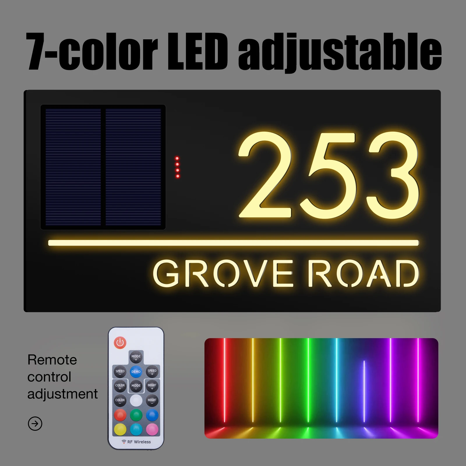 7Color solar house number light 3DLaser cutting house wall plaque door sign