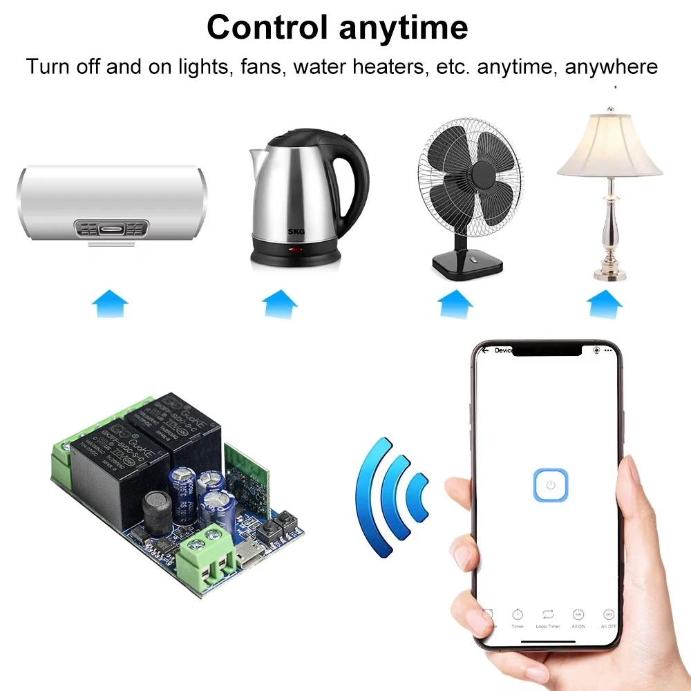 QIACHIP Dry Contact WIFI Smart Switch DC7V-48V USB5V 2CH