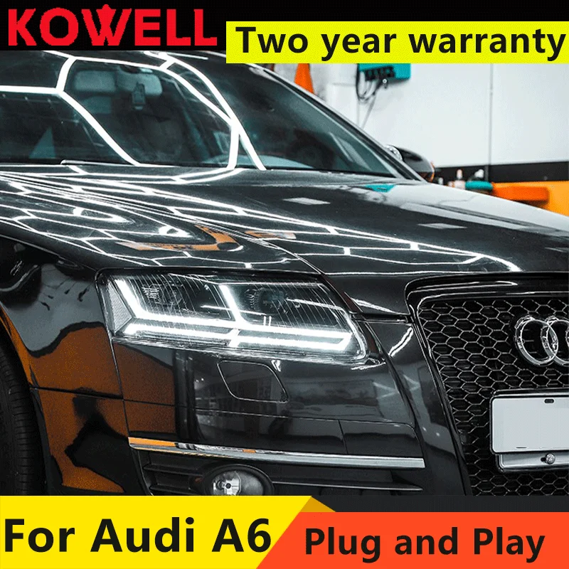 

Автомобильный Стильный чехол для Audi A6 светодиодный ные фары 2005-2011 C5 C6 фары динамический поворотный сигнал Светодиодные ДХО фары в сборе