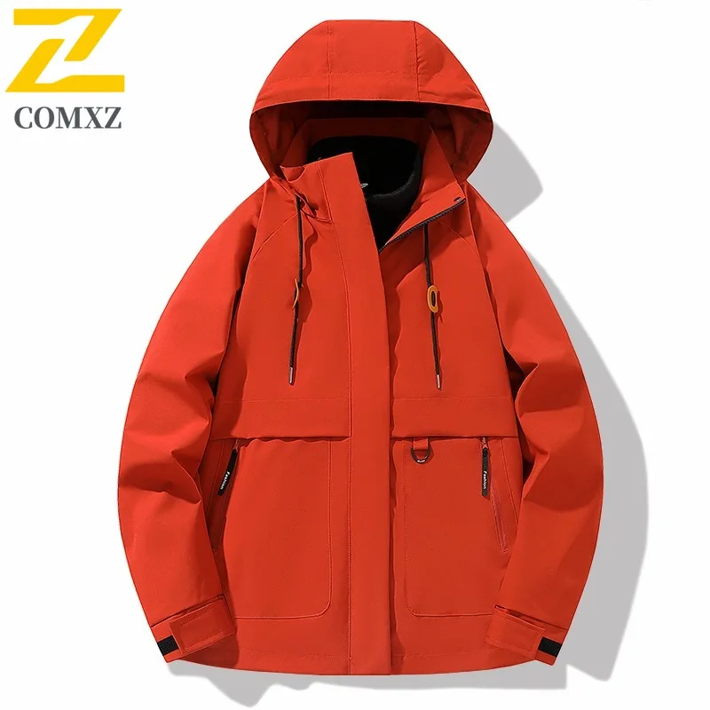 COMXZ Men's Biker Jacket 3-In-1 New Gorpcore Warn Hooded Camping Work Trench Coat 2025 Climbing Windproof Comfortable Outerwear