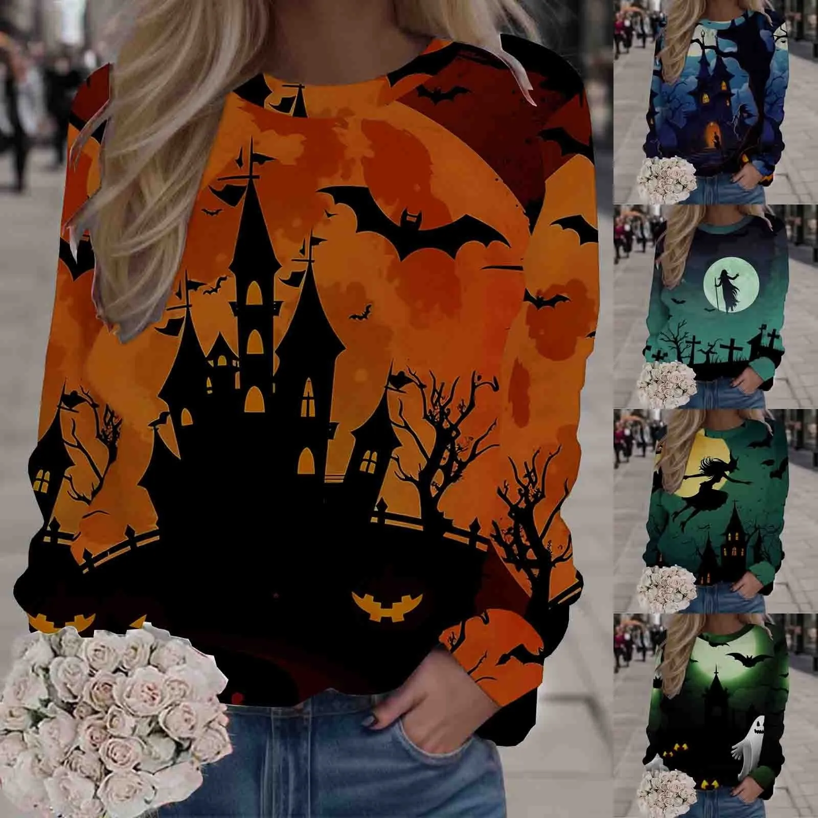 

Womens Fall Sweatshirt Womens Fashion Halloween Print O Neck Sweatshirt Round Neck Fit Pullover Tops Casual Hooded Shirt Women