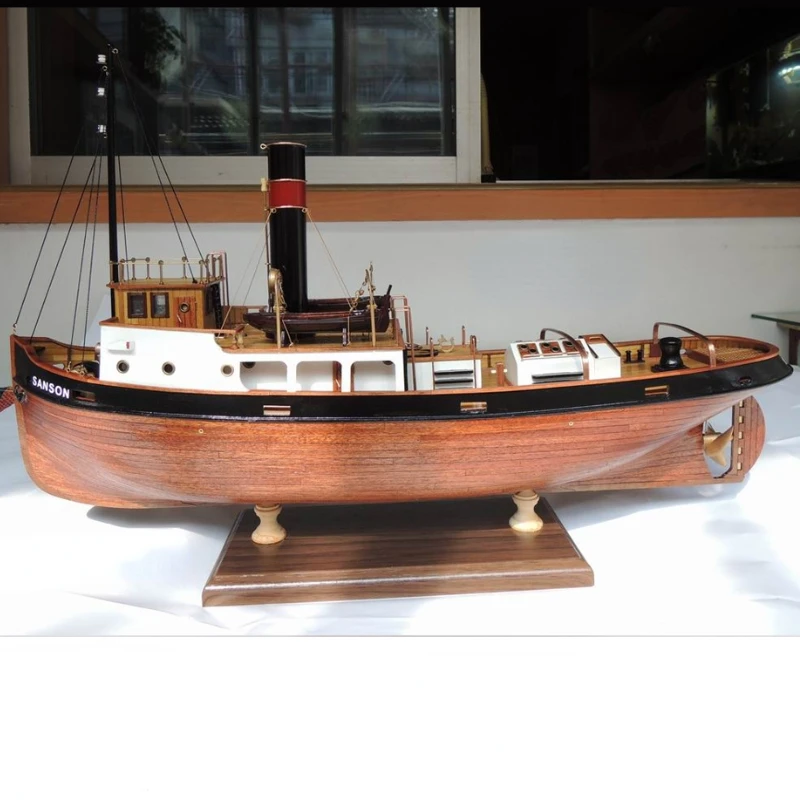 Фото Деревянная лодка SANSON Tugboat с лазерной резкой в масштабе 1:50, деревянная модель, точная сборка №2