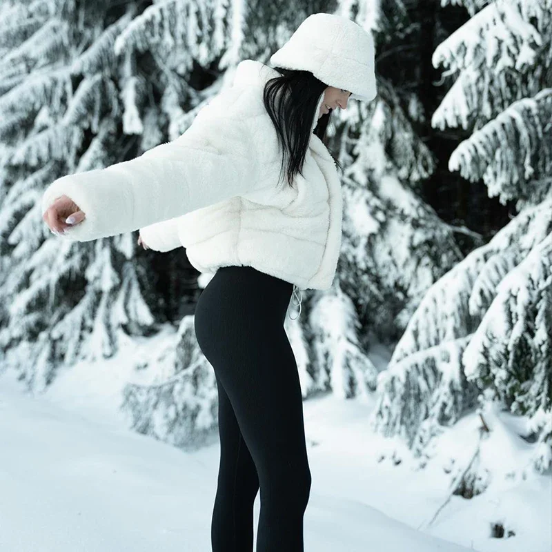 Abrigo de lana de cordero con cremallera para mujer, abrigo grueso y cálido de felpa, de manga larga, con cuello alto, holgado, informal, de forro polar, para invierno