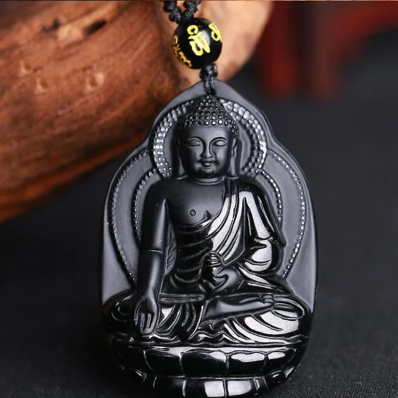 Natural Black Obsidian Stone Bodhisattva Pendant Necklace Fashion boutique Jewelry Buddha Statue Pendant Necklace Men Wholesale