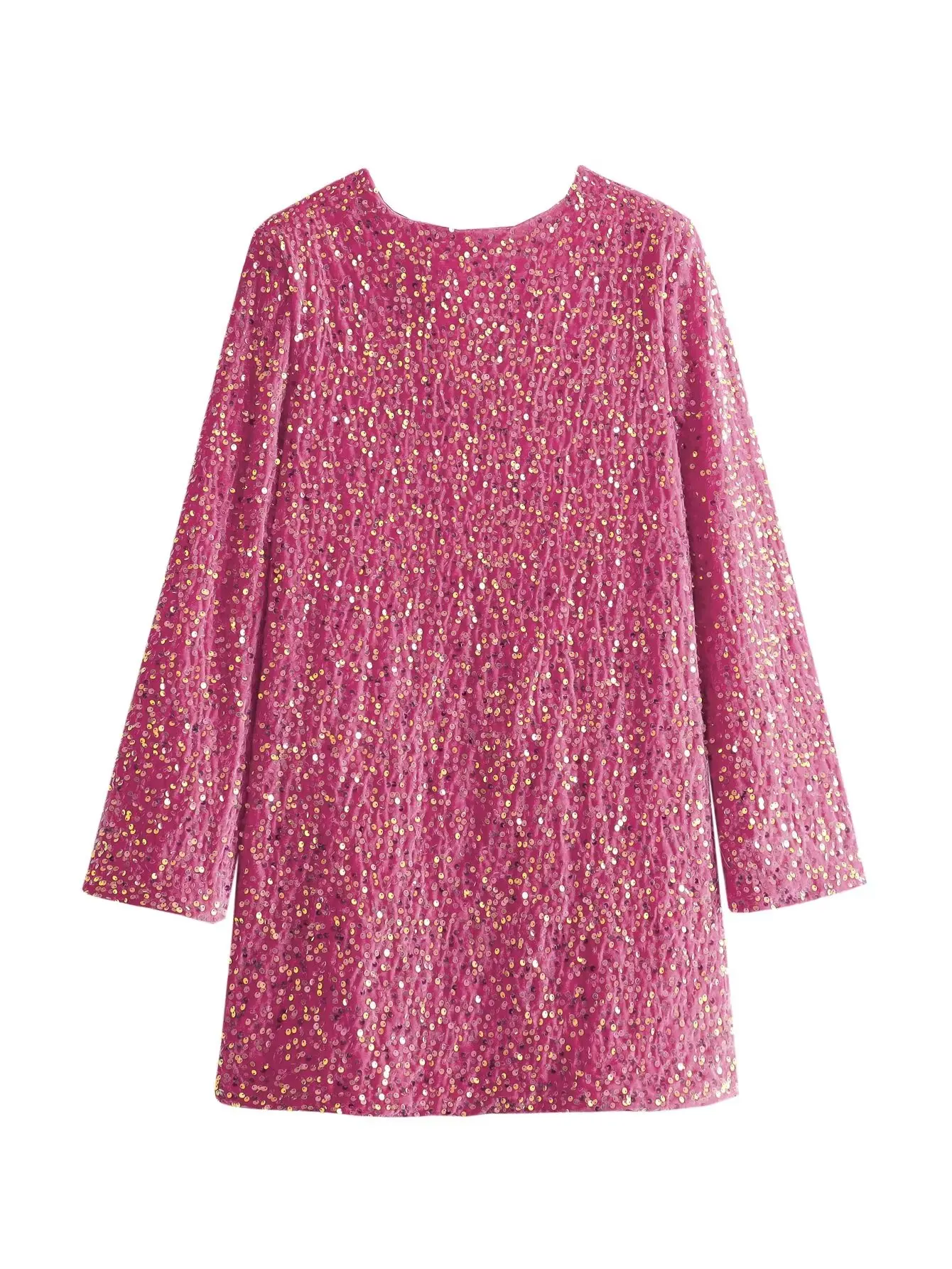 

Plus Size Women's Clothing Long-Sleeved Dress Long-Sleeved Dress Covered In Sequins And Bow Tie Design On The Back For Spring