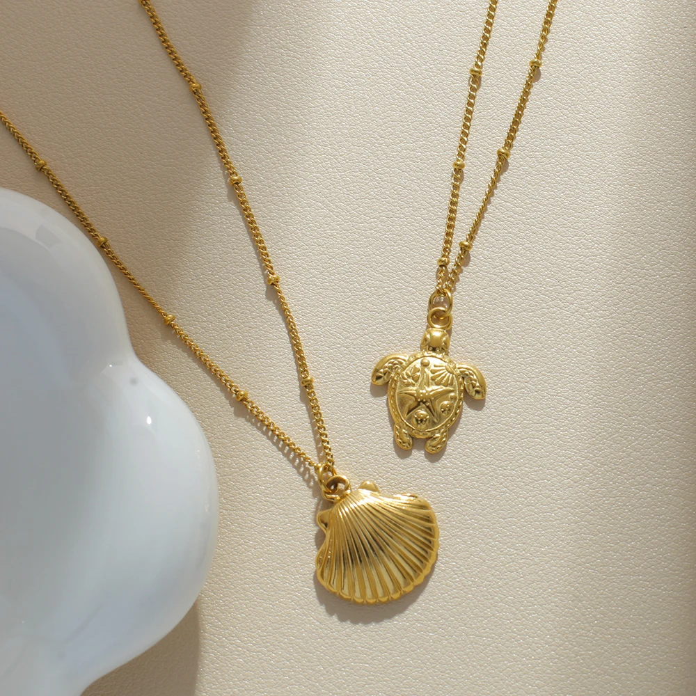 Ozean-Serie-Anhänger-Halskette für Frauen, goldene Kette, Muschel, Seestern-Anhänger, Sommer, Strand, Damen-Edelstahl-Schmuck, 2025, neu – Detail 4