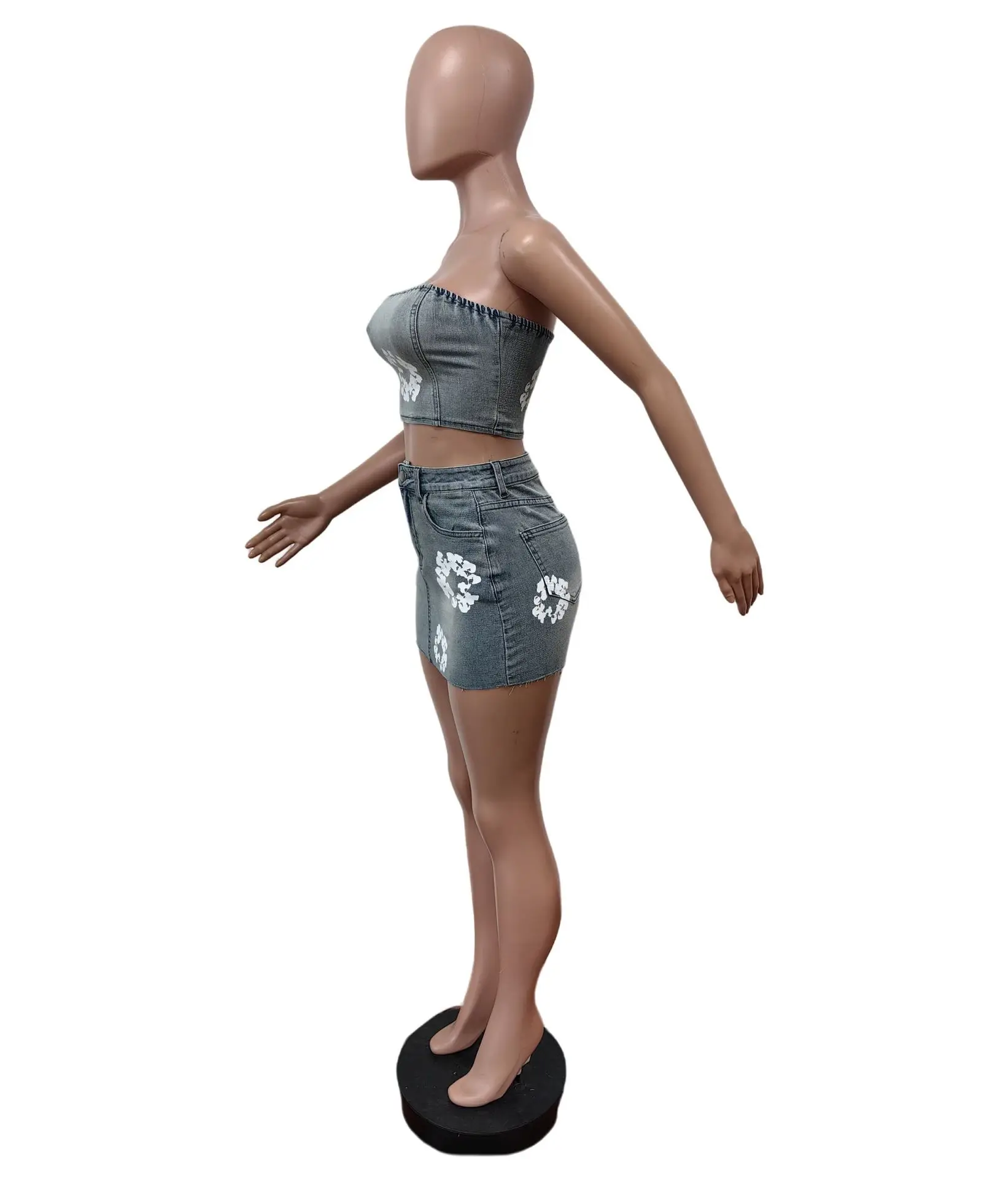 New Printed Strapless Skirt Set, Popular in Europe and America, Strapless Elastic Short Skirt Set
