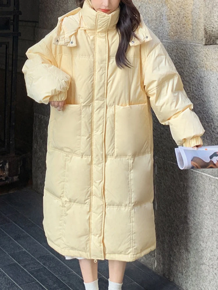 

Long Jackets Women Korean Fashion Casual Hooded Down Coats Female Autumn Winter Thicken Warm Single Breasted Oversized Parkas