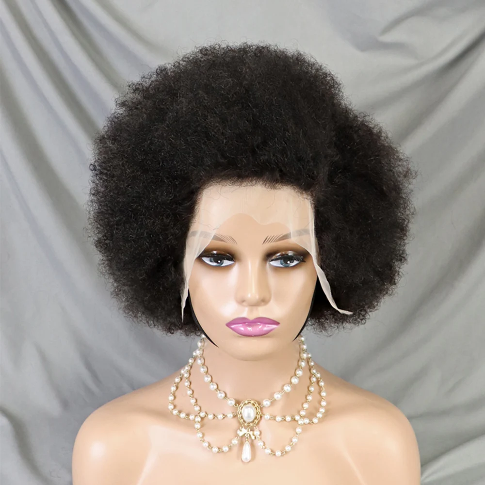 Lace Front Afro Short Afro Kinky Curly Human Hair Wigs 250% Density 13x4 HD Lace Frontal Fluffy Curly Bob Wigs for Black Women