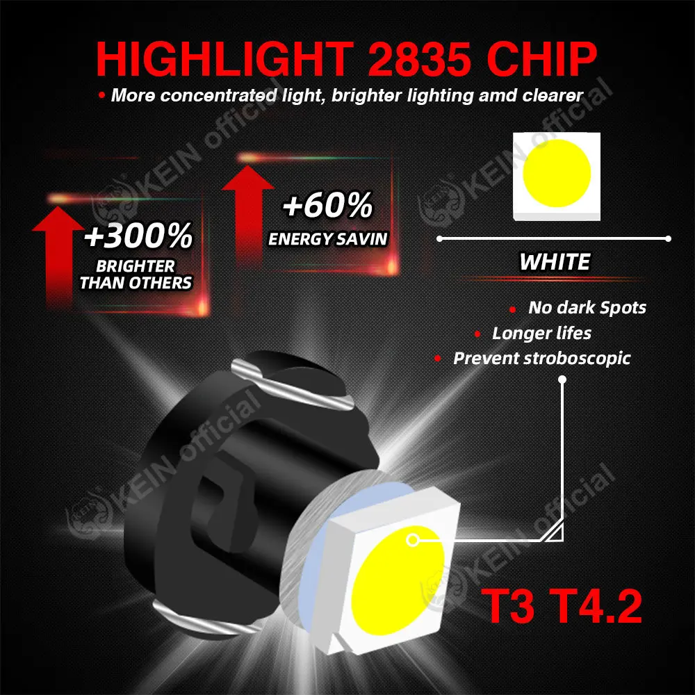 KEIN 8PCS T3 T4.2 T4.7 Car Led Neo Wedge Switch Radio Climate Control Bulb Instrument Dashboard Dash Indicator Lamp Panel Lights