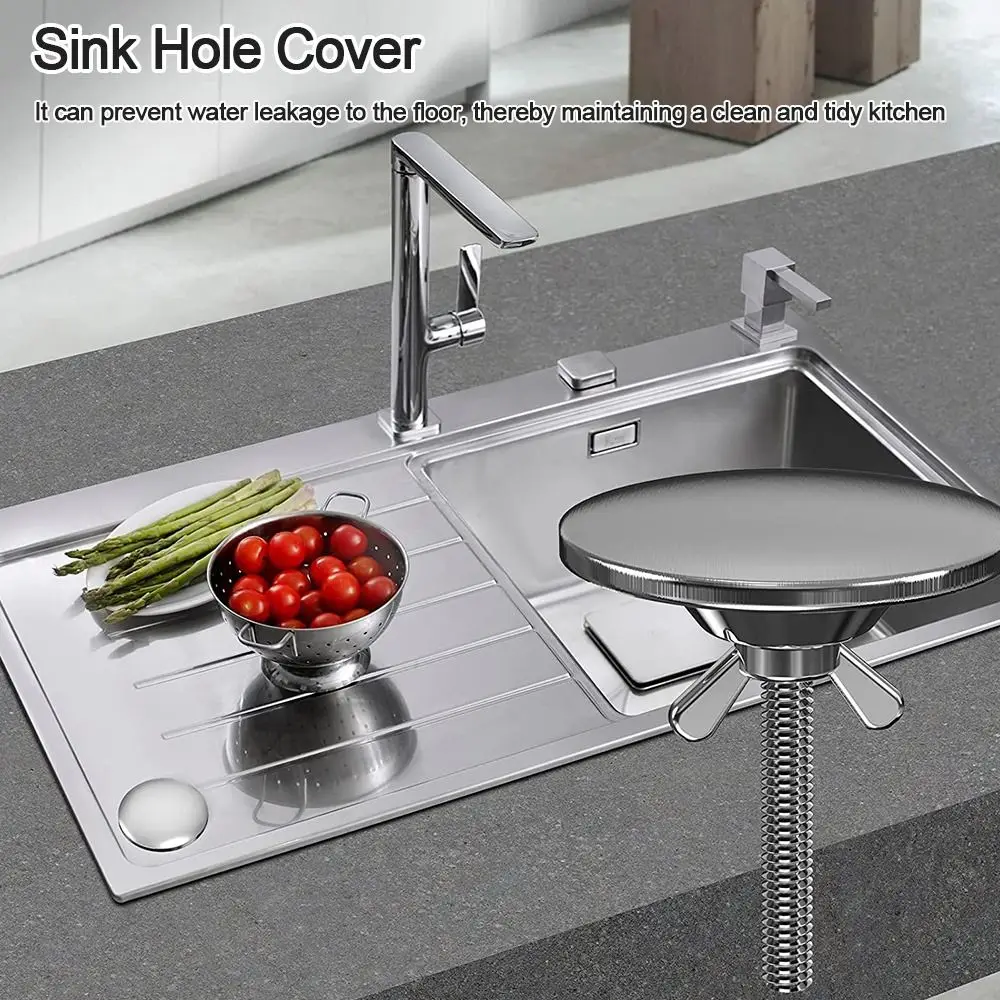 Stainless Steel Metal Sink Hole Cover Kitchen Faucet Hole Cover Tap Plug for Leakage Prevention Water Stopper Anti-leakage