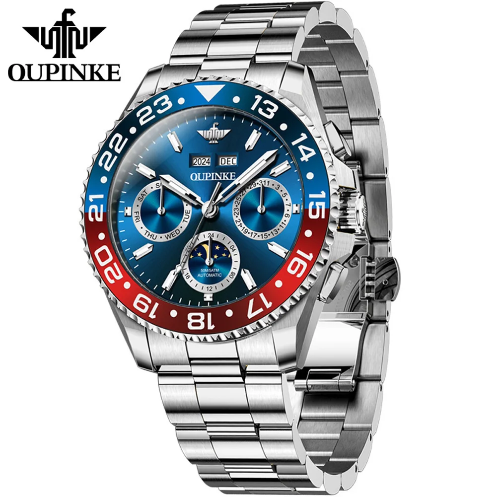 OUPINKE 3271 Automatic Mechanical Man Watch Classic Luxury Perpetual Calendar Moon Phase Waterproof Luminous Men's Dress Watches