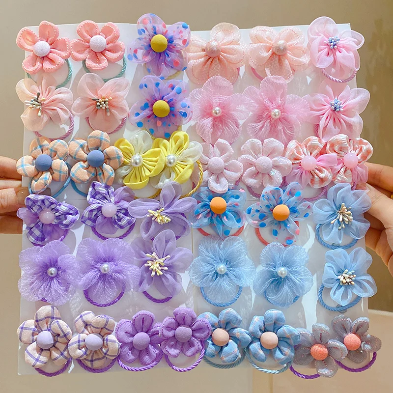 10/20 pieces/set cute baby hair accessories princess sweet flower elastic hair bands girls hair ties head covers gifts