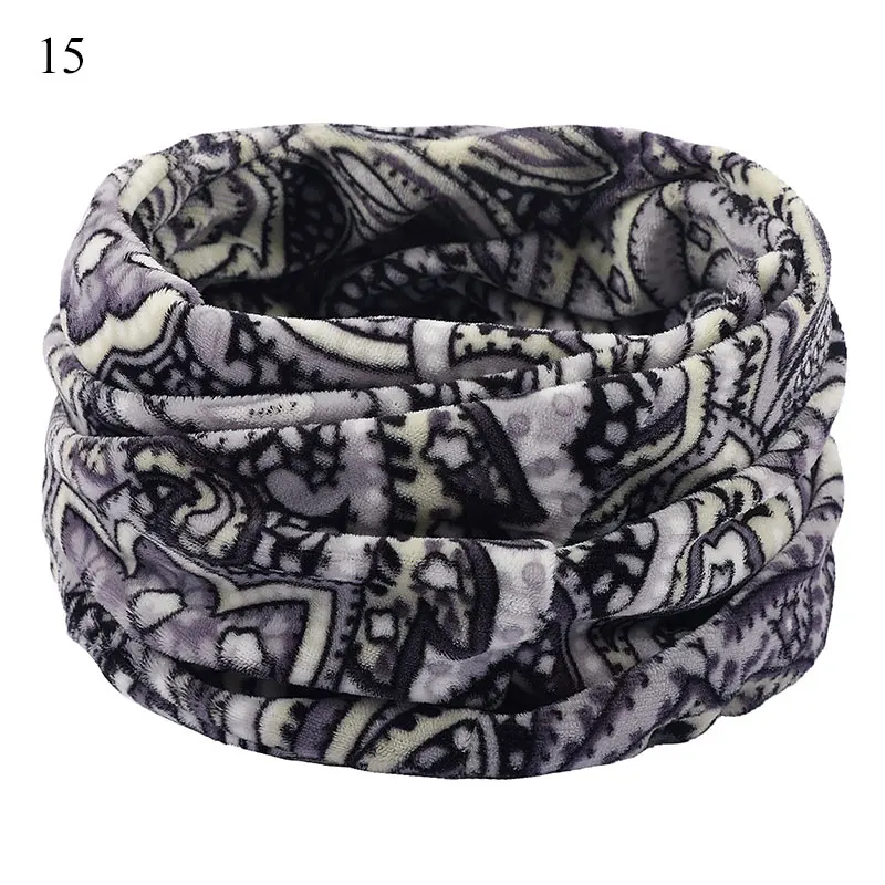 Snood Scarves Ring Men Women Unisex Winter Soft Fleece Neck Scarf Double Layer Knitted Neck Scarves Warmer Printed Vintage