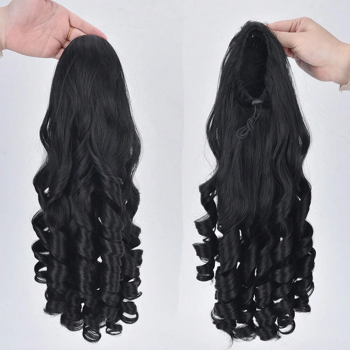 Synthetic Hair, Roman Curls, Fashionable Ponytail, Artificial Hair, Black Curly High Ponytail, Interpretation of Ret