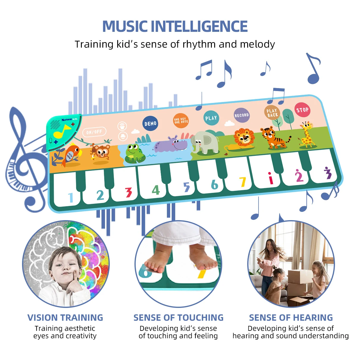 110x36cm Musical Piano Mat Floor Keyboard Dance Mat for Kids Toddlers with 8 Animal Sounds Baby Mat Study Educational Toys 3
