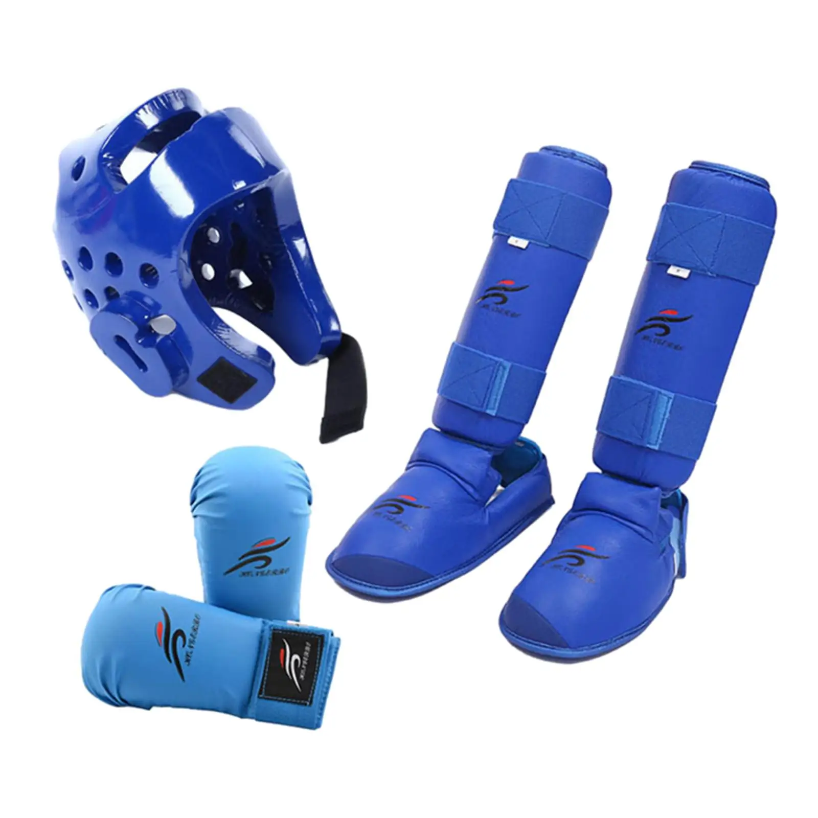 Taekwondo Sparring Gear Set Boxing Equipment Gloves with Shin Guards Footgear for Martial Arts Kickboxing Sparring Mma Grappling