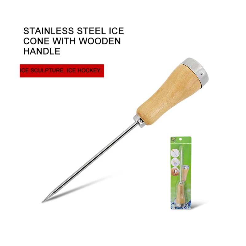 Black and Brown Welldoit 9 Stainless Steel Ice Pick with Wooden Handle and Sheath Kitchen Tool