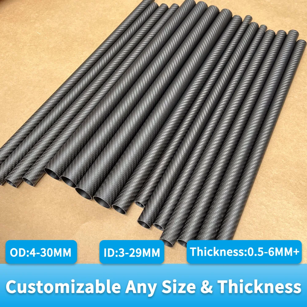 고경도 복합 재료 탄소 섬유 튜브, 식물 보호 항공기용 3K 능직 매트 OD4-60mm 파이프, 500mm 길이, 2 개