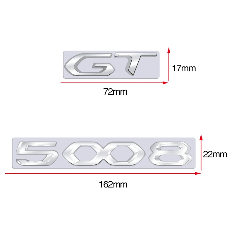 푸조 5008 GT 자동차 3D 금속 문자 로고 배지 데칼 스티커, 자동차 후면 트렁크 알파벳 엠블럼 스타일링 스티커