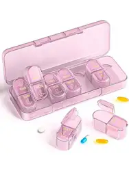 Weekly AM/PM Pill Organizer Box for Vitamins and Supplements (Pink Purple)
