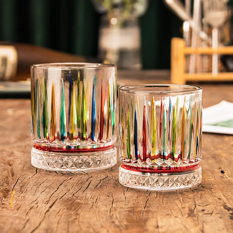

European-style Hand-painted Colored Cup Creative Painted Whisky Wine Glass Bar Striped Carved Foreign Strong Wine Glasses