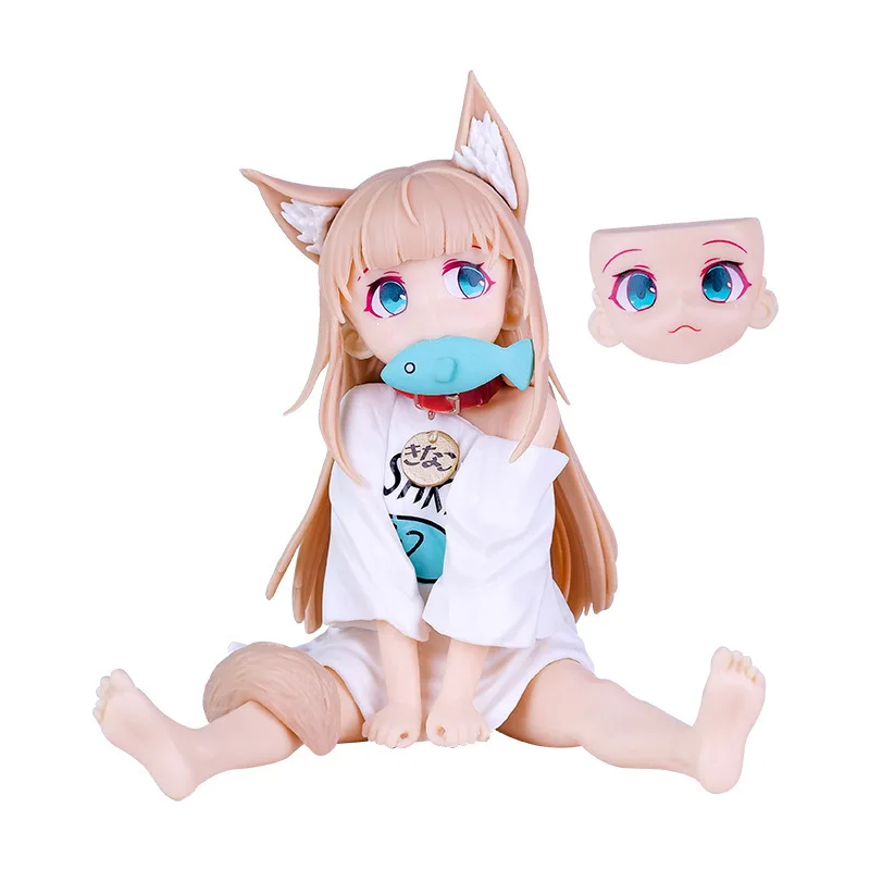 

10cm Sitting Beauty Girl Soybean Powder Cat Ear Niang Hand Do Sitting Eating Fish Animation Model Desktop Chassis Car Display