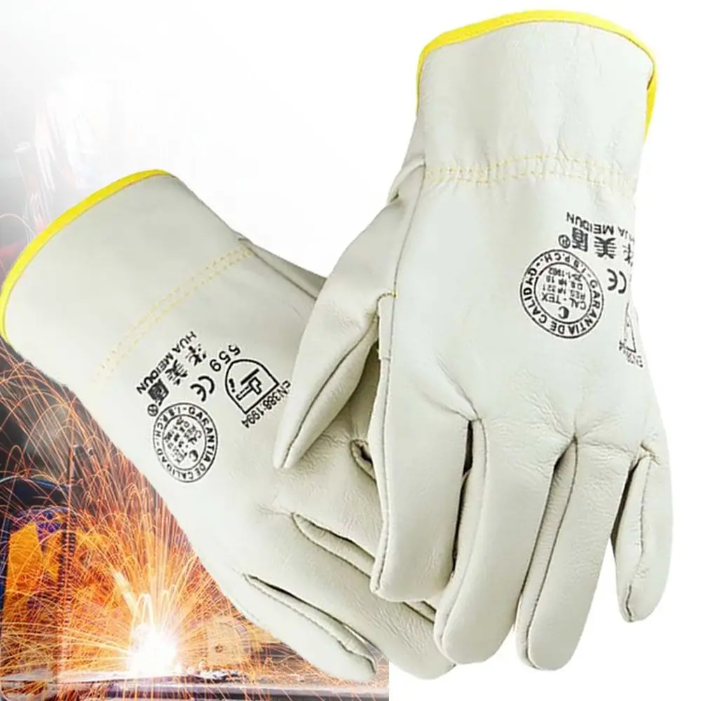 

White Welding Gloves Durable Heat-Resistant Flame Retardant Protective Mittens Leather Machinery Work Safe Glove Workplace