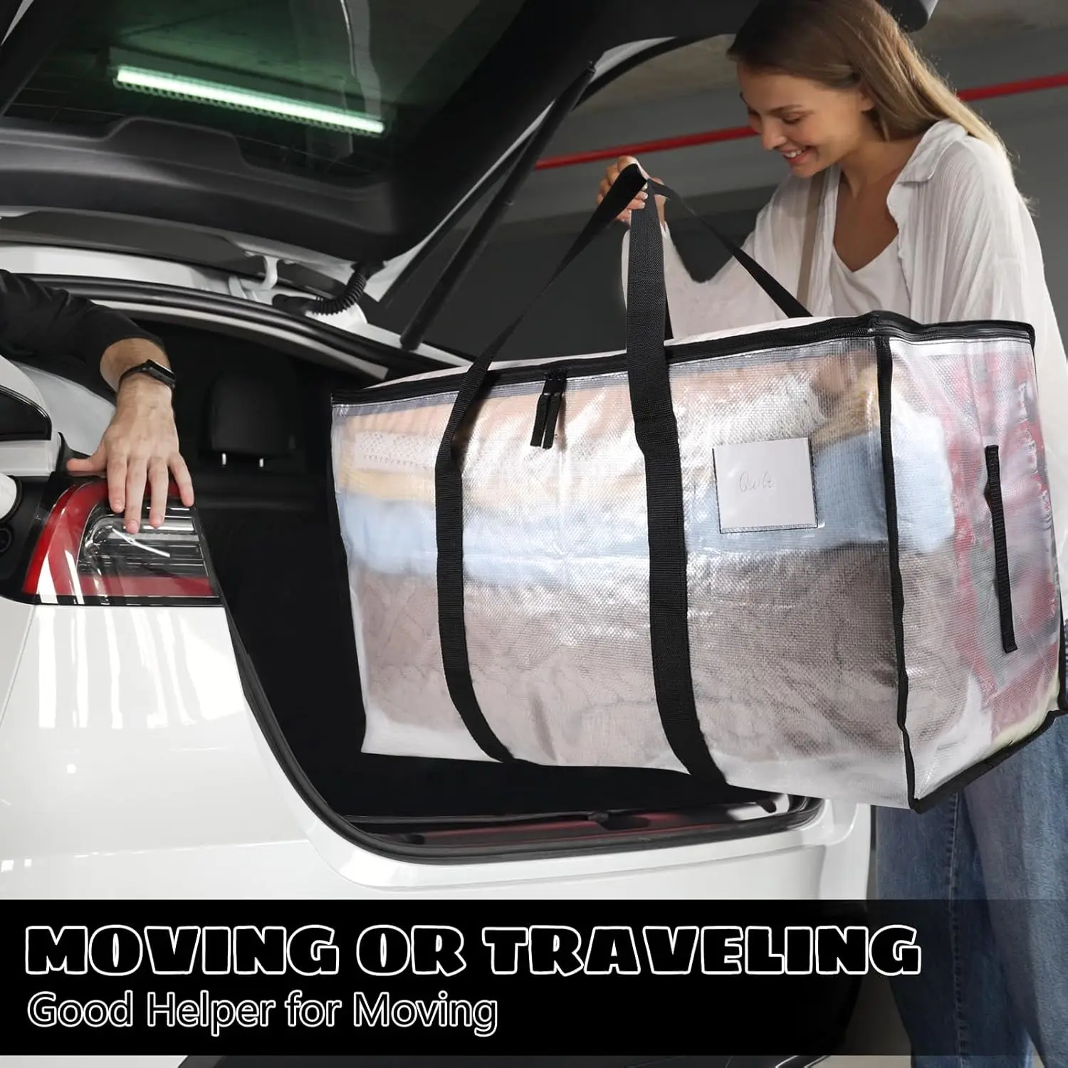 Large Clothes Storage Bags with Lids Clear Moving Bags Heavy Duty Moving Totes Packing Bags with Zips for Moving Clothes 5