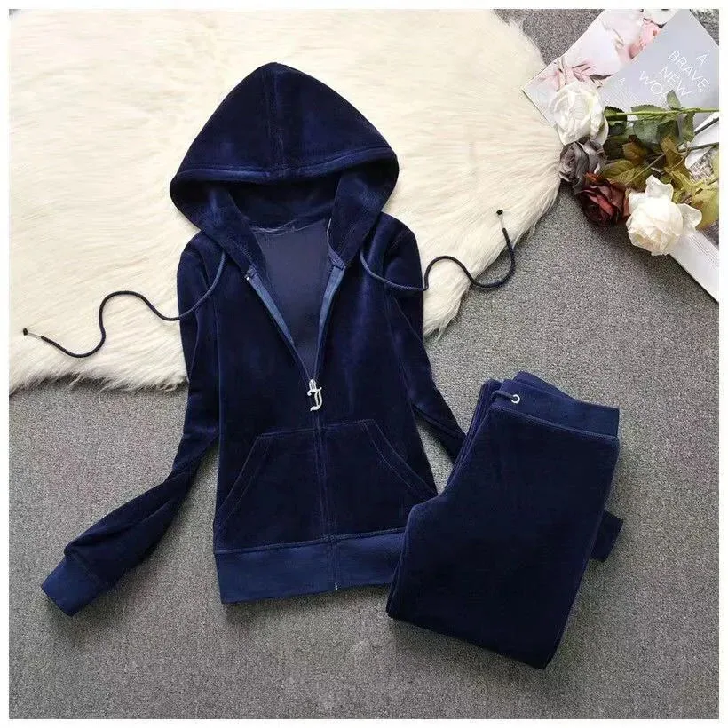 JC Tracksuit Women Velvet Women's Brand Velour Sewing Suit Women Track Suit Hoodies And Pants Sets JC couture