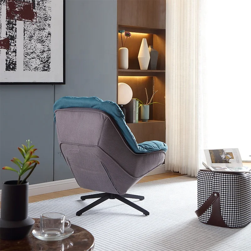 Padded Seat Coffee Chairs Lake Blue Swivel Chairs fabric Sofa For Balcony And Living Room