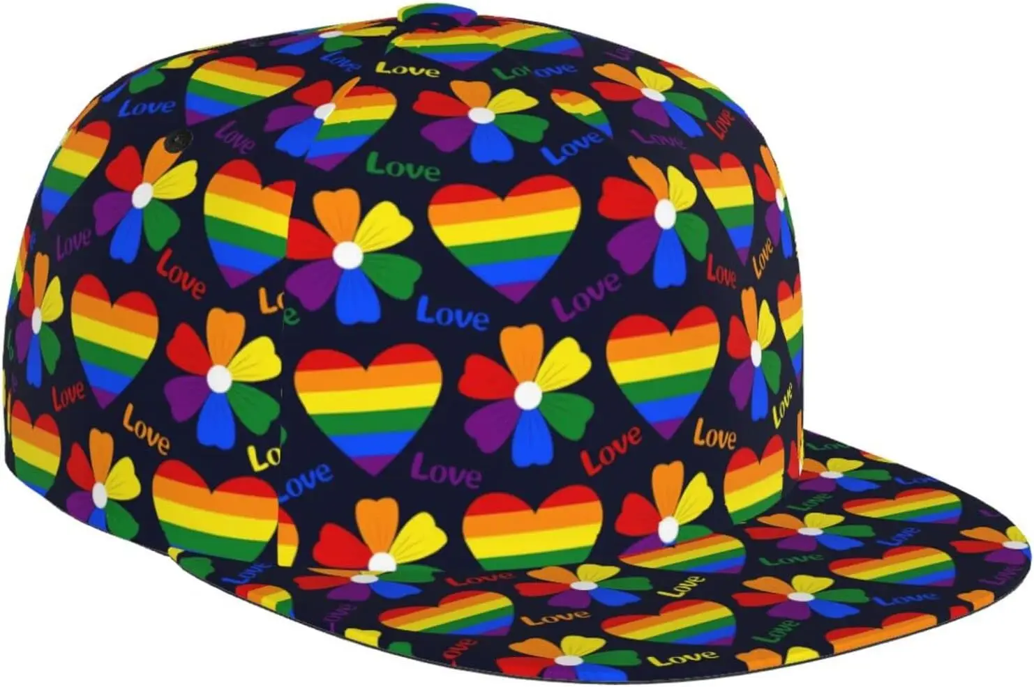 

Fashion LGBT Adjustable Snapback Hat Rainbow Hearts Love is Love - Adult Sun Cap Hip Hop Baseball Flat Bill Brim Hat