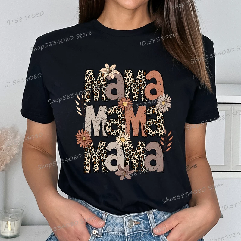 Women's Madre Leopard Print T-Shirt - Boy Mom Graphic Tee, Short Sleeve Casual Top, Medium