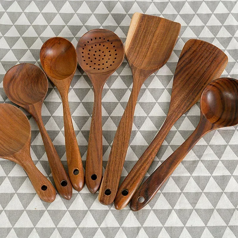 Thailand Teak Natural Wood Tableware Spoon Rice Colander Soup Skimmer Cooking Soup Spoons Scoop Kitchen Set Tool wooden spoon