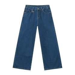IEFB Men's Vintage Washed Wide Leg Denim Pants - Summer Distressed Casual Trousers - Asian Size M (Deep Blue)