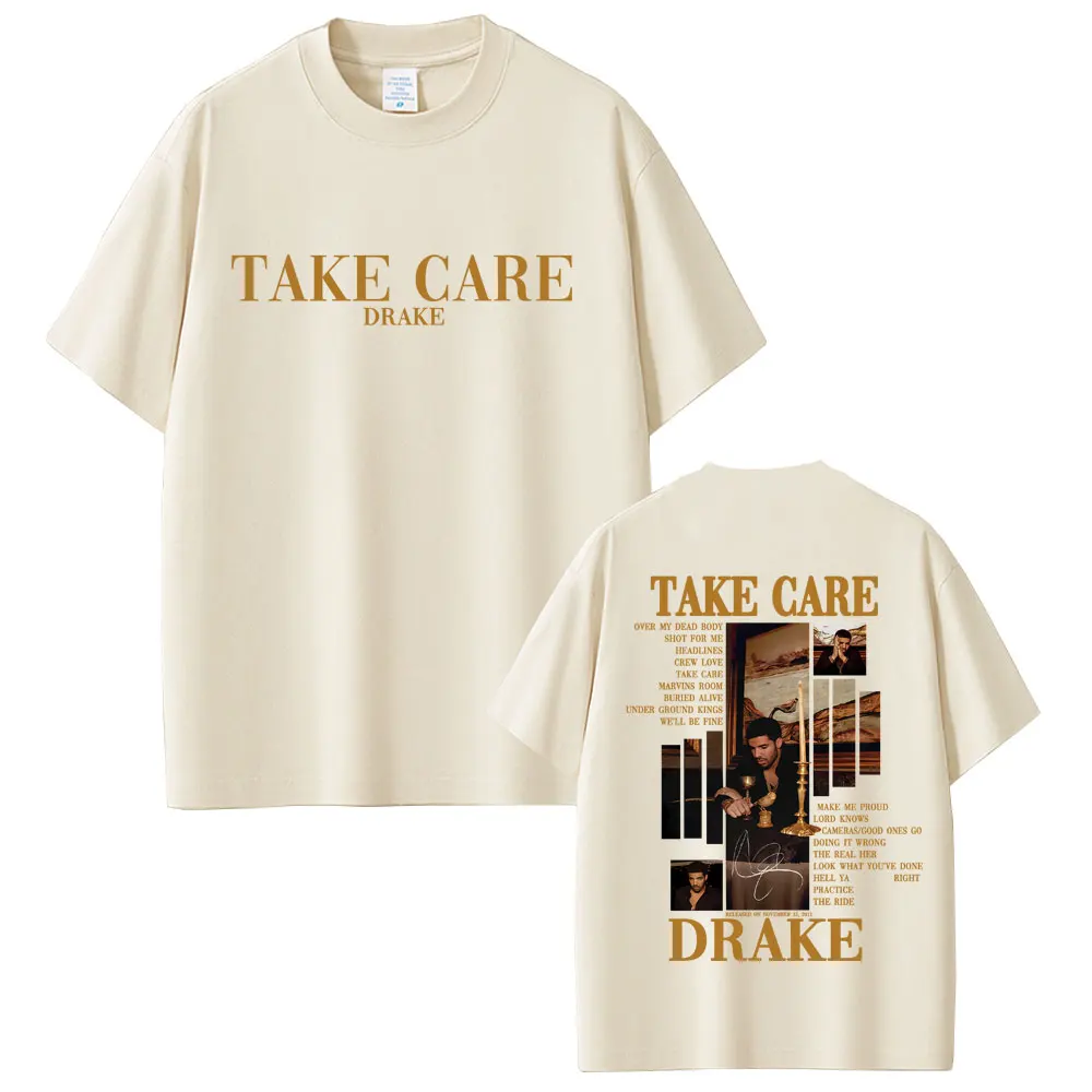 Rapper Drake Take Care Album Grafik T-shirt Männer Frauen Hip Hop Mode Pop Musik T-shirt Casual Baumwolle Vintage T Shirt Streetwear