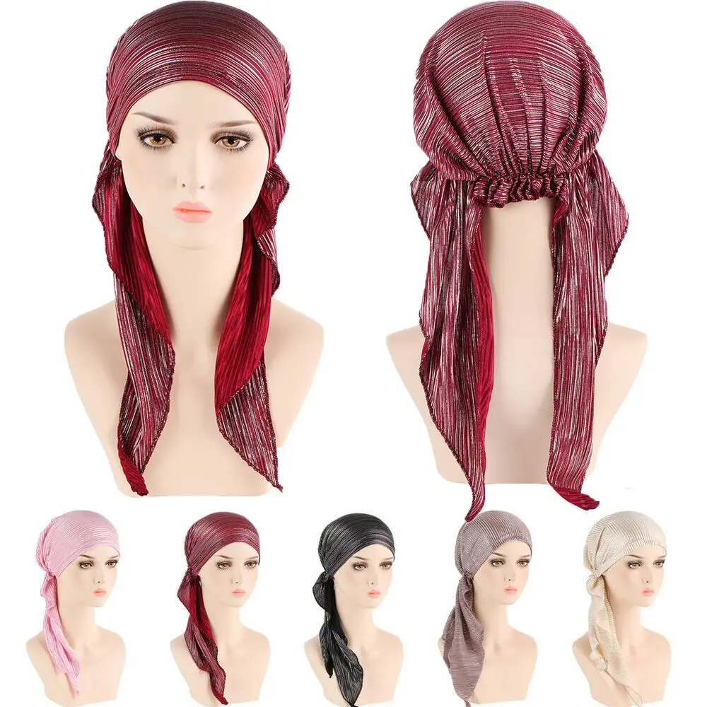Hair Loss Women Headwrap Headwear Headscarf Beanie Cap Muslim Hijab Pre-Tied Bonnet Cancer Chemo Cap 4