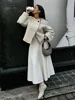Elegant Solid Round Neck Button Up Short Coat Women Fashion Long Sleeved Jacket 2024 New Autumn Winter Lady Commute Street Wear 4