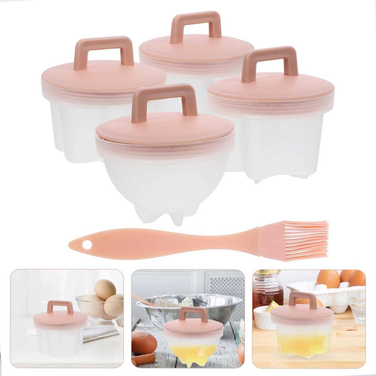 

4pcs Egg Steamer Eggs Egg Poacher Cup Poached Eggs Egg Poacher Non-stick Egg Shaper Cooker With Brush For Pot Pan Kitchen Tool