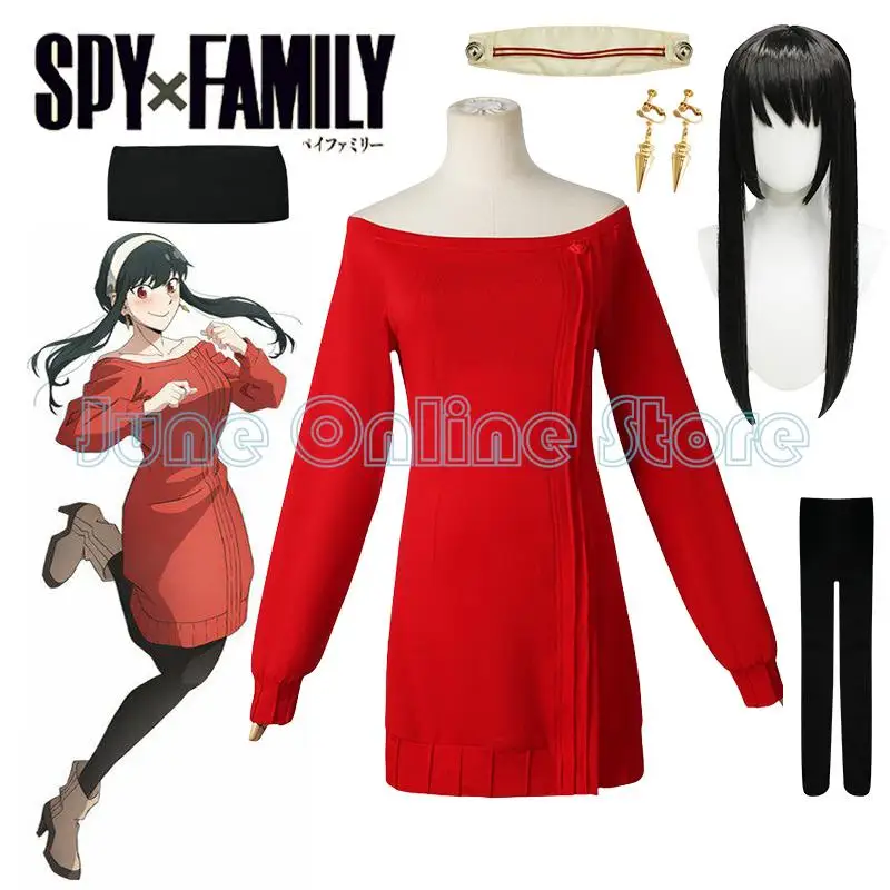 

Yor Forger Cosplay SPY×FAMILY Yor Forger Cosplay Costume Dress Wig Red Sweater Princess Dress Halloween Costumes for Women Girl